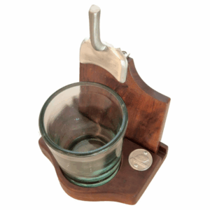 Kit Caipirinha base madeira com copo de vidro de 400 ml